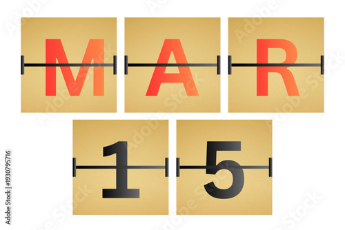 15 March calendar single day, week vector, illustration icon. golden and white color background calendar page vector for of the month March 15