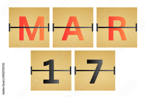 17 March calendar single day, week vector, illustration icon. golden and white color background calendar page vector for of the month March 17