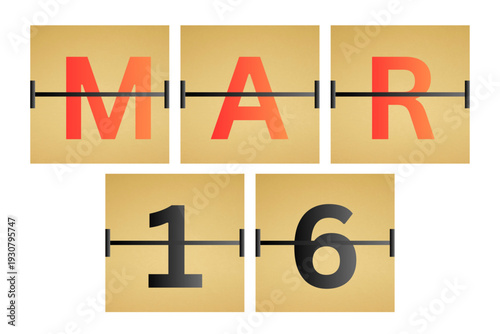 16 March calendar single day, week vector, illustration icon. golden and white color background calendar page vector for of the month March 16