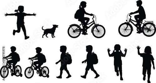 Black and white silhouette collection of outdoor activities featuring hiking, skiing, scuba diving, motorcycling, horse riding, and sailing isolated vector.