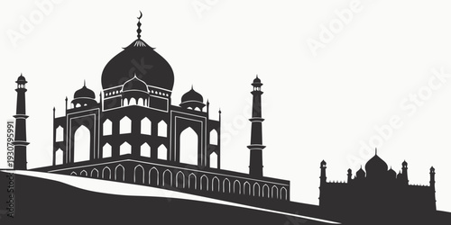 Silhouette of a majestic mosque with intricate architectural details