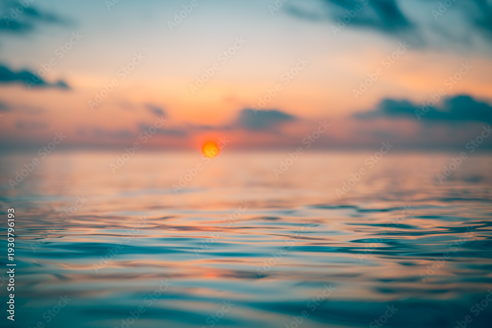 Fototapeta premium Abstract ocean view with blurred horizon and sun for dreamlike nature background featuring shallow depth of field closeup water ripples and soft bokeh morning sunlight for serene meditation art