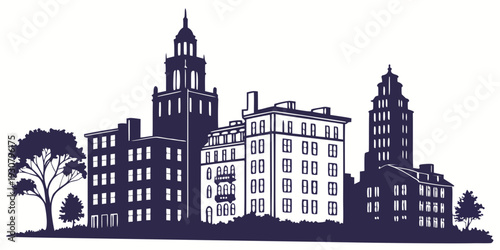 A picturesque cityscape featuring a mix of historic and modern architecture.