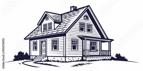 A charming two-story house with a welcoming front porch and a pitched roof.