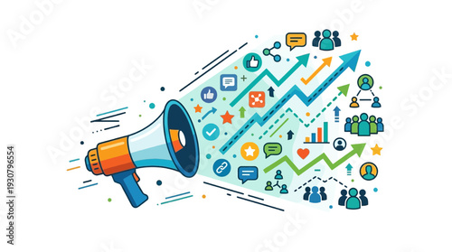 The megaphone of marketing: A vibrant illustration showcasing the powerful reach and impact of marketing, symbolizing the tools and strategies that drive success and growth. 