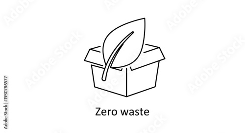 Zero waste concept with a green leaf in a packaging box, symbolizing sustainability and eco-friendly practices, on an isolated white background.