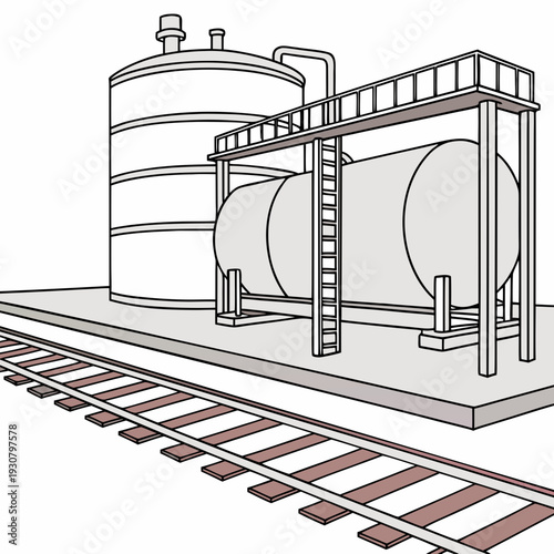 Petroleum pipeline railway facility with storage tanks