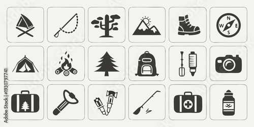 A collection of diverse icons representing various activities and objects.