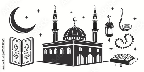 Illustration of islamic architecture and religious symbols