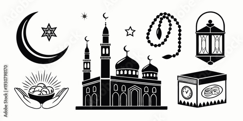 Diverse religious symbols and architecture representing different faiths and beliefs