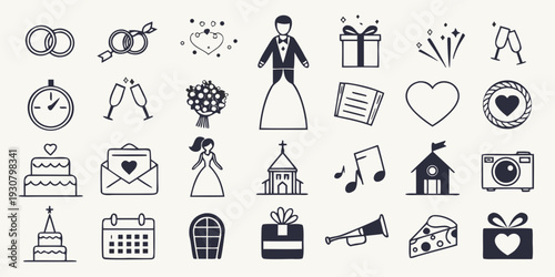 A diverse collection of icons representing various symbols and objects