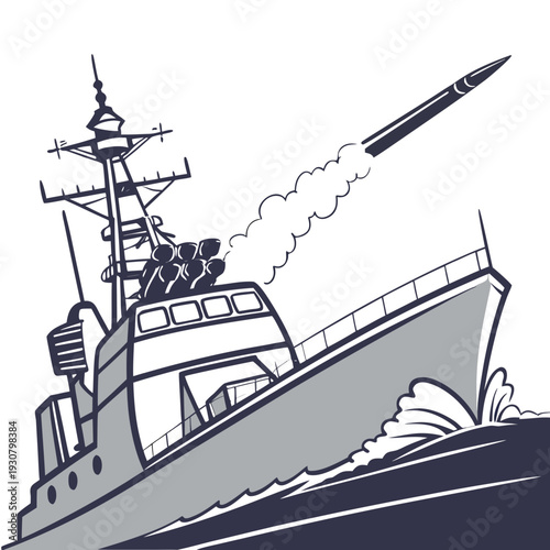 Naval destroyer launching missile launch warship military vessel