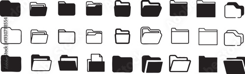 Assortment of Folder Icons in Black and White Outline Styles