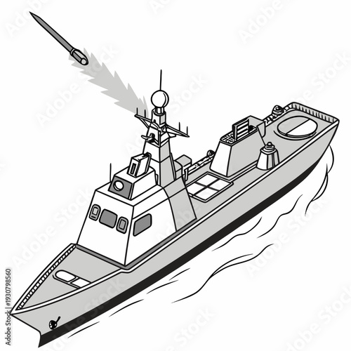 Modern naval warfare ship launching missile naval ship