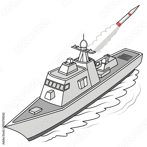 Gray naval destroyer launching missile launcher warship