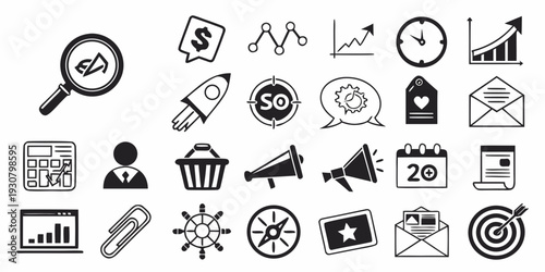 Collection of icons representing various business and office activities