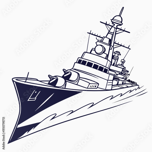 Navy warship with radar and missile launcher naval