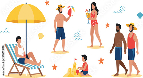 Happy Characters Holding Large Alcoholic Beverages and Fruit Mocktails for Summer Festival Graphics, Menu Decorations, and Seasonal Social Media Marketing Content