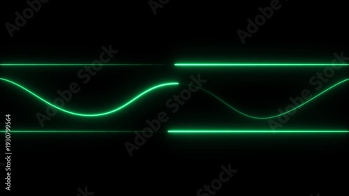 Green Neon Waves and Lines Against Black light