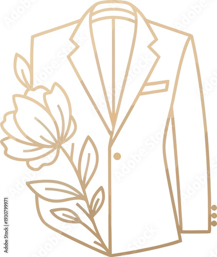 Elegant line art logo featuring a tailored blazer combined with delicate floral illustration elements