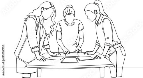Continuous one line drawing of business people team working together on a project around a table office concept