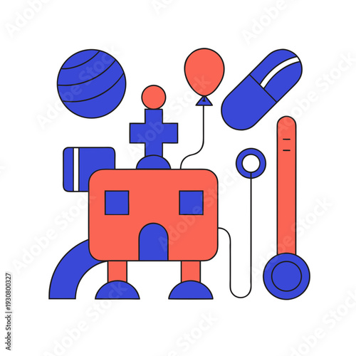 A robot with medical equipment and toys