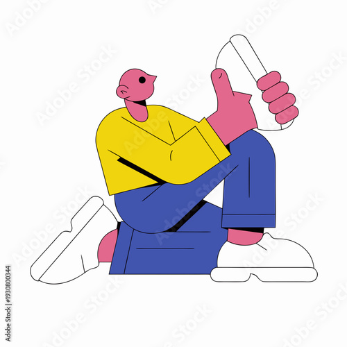 A man sitting on the floor with a smartphone