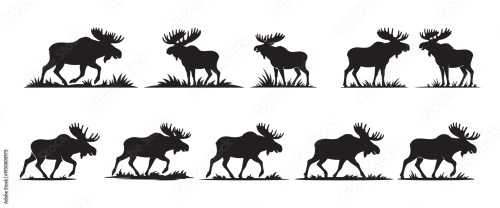 Fototapeta premium Silhouette of Moose Elk in Nature Vector Illustration