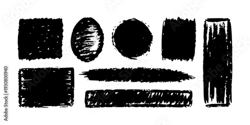 Abstract black and white shapes arranged in a grid pattern.