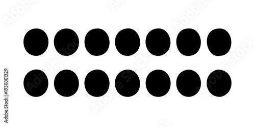 Two parallel rows of evenly spaced black circles on a white background