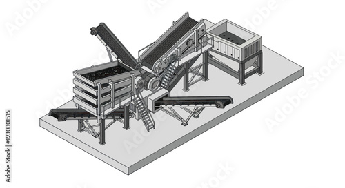 Industrial machinery assembly line with conveyor belts and equipment.