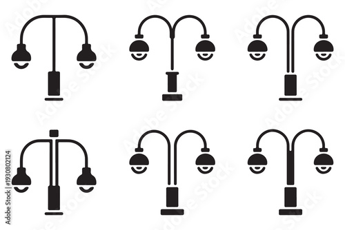 Minimalist double street lamp silhouette set for modern urban landscape design and park outdoor illumination