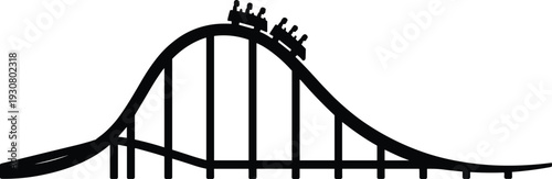 Roller coaster silhouette illustration, amusement park ride isolated on white background minimalist black vector icon for theme park design