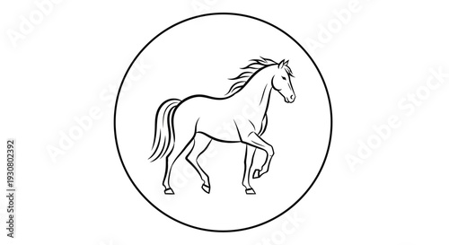 Majestic Horse Walking in a Circular Frame Icon on Isolated White Background