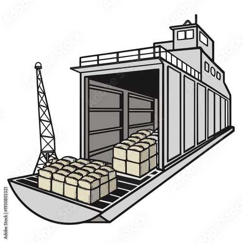 Bulk transport ship unloading sacks cargo ship freight