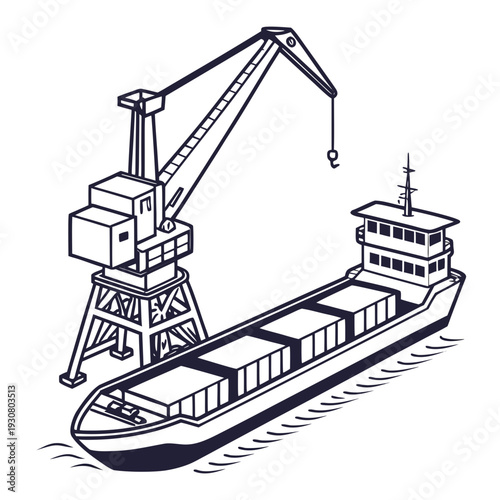 Cargo ship with crane and open grain compartment boat