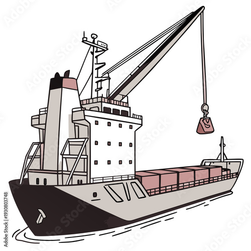 Cargo ship with crane lifting container ship cargo transport