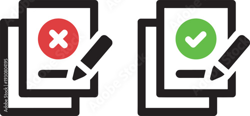 with, checklist, icons, vector, design, illustration, document, icon, symbol, checkmark, cross, yes, no, correct, incorrect, approval, rejection, form, paper, pencil, pen, red, green, graphic, set, co