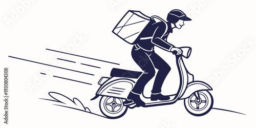 Delivery person on a scooter carrying a large package in a busy city