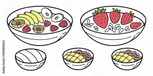 Assorted bowls of fruits and desserts displayed on a table