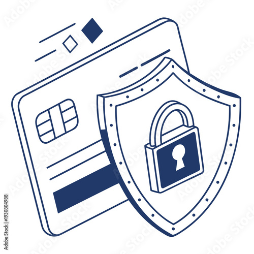 A credit card with a shield and lock for secure payment