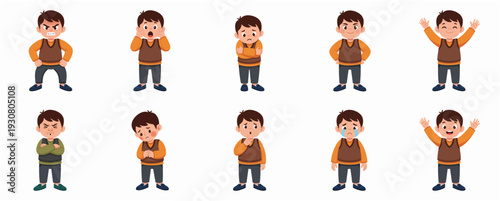 Cartoon Active Boy Doing Different Sports and Activities Illustration Set