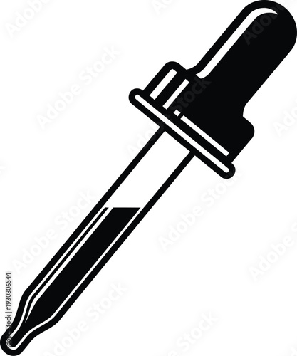a simple black and white illustration of a dropper with a bulb and a long thin tube