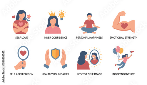 Empowering self love and happiness illustrations collection
