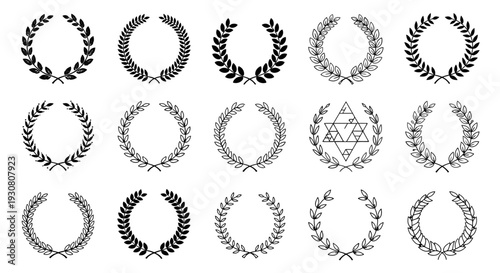 Collection of various laurel wreath designs and ornamental frames.