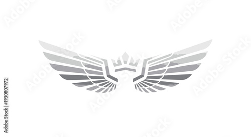 Luxury wing emblem with crown symbol on white background.
