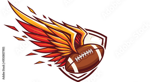 American Football Logo with Flames and Wings Design.