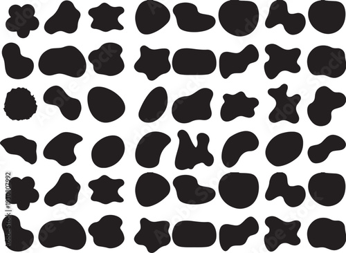 blob, organic, shape, abstract, design, element, pattern, background, texture, graphic, art, illustration, simple, modern, fluid, irregular, silhouette, black, white, isolated, collection, set, random