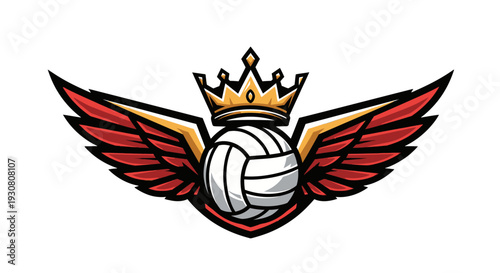 Volleyball emblem with wings and crown symbolizing excellence and speed.