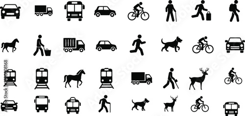 Labor day icon set for commuting and transportation modes